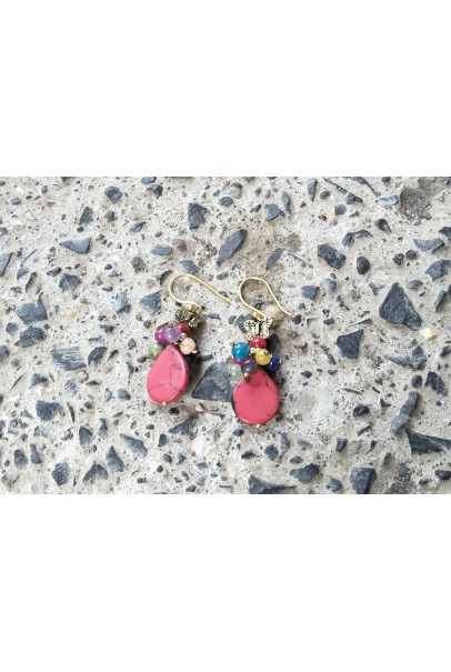 Alphabey's Red Bone Carving Silver Plated Earrings For Women